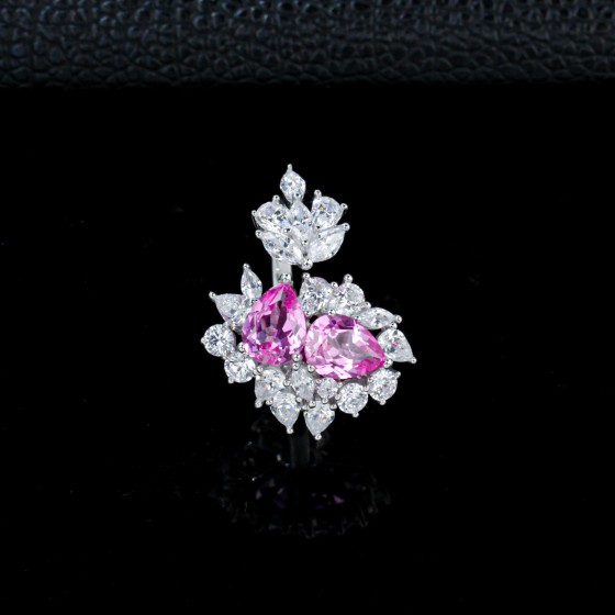 925 Silver Lab Grown Padparadscha Sapphire Ring（R281HR)