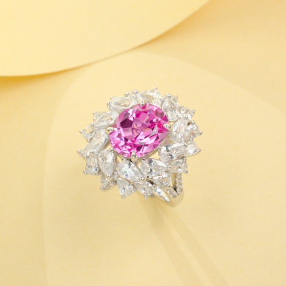 925 Silver Lab Grown Padparadscha Sapphire Ring(ZHF-R0112HR)