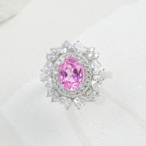 Lab Grown Padparadscha Sapphire 925 Silver Ring(H04HR)