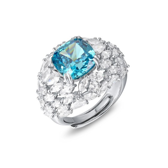 Blue Cubic Zirconia 925 Silver Ring(RS3075C1-2)