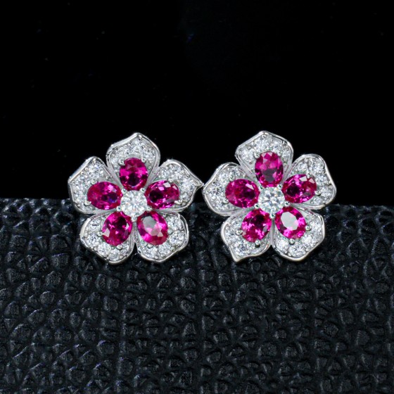 925 Silver Lab-Grown Ruby Earrings(E1105R)