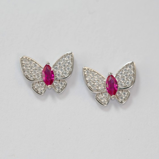 925 Silver Lab-Grown Ruby Earrings(E-2026R)