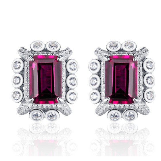 925 Silver Lab-Grown Ruby Earrings(ZHF-E1628R)
