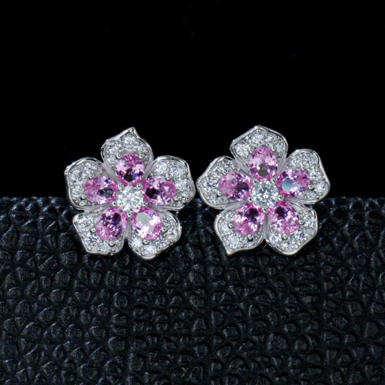 925 Silver Lab Padparadscha Sapphire Earrings（E1105HR)