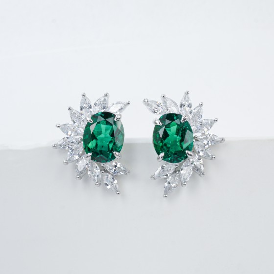 925 Silver Lab Emerald Earrings(ZHF-E0118L)