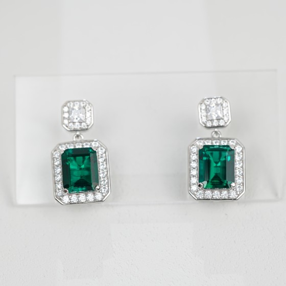 925 Silver Lab Emerald Earrings(ES2352L)
