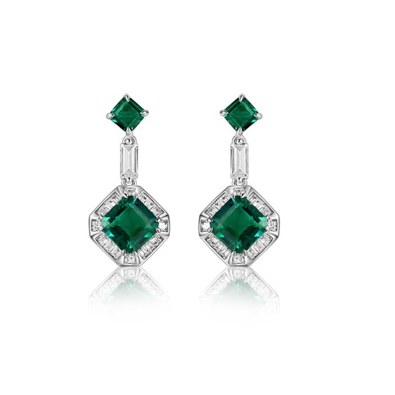 925 Silver Lab Emerald Earrings(ZHF-E0824)
