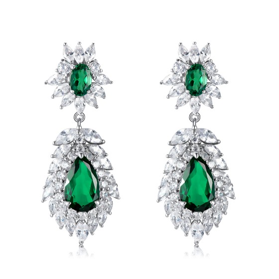 925 Silver Lab-Grown Emerald Earrings(E0072)