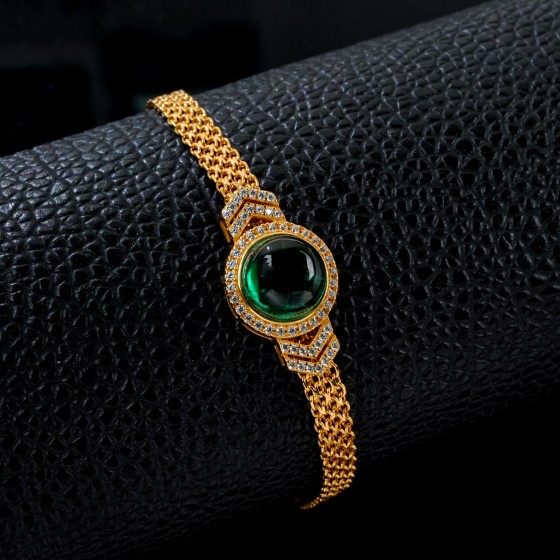 925 Silver Lab Emerald Bracelet, K Gold Yellow（L0704)
