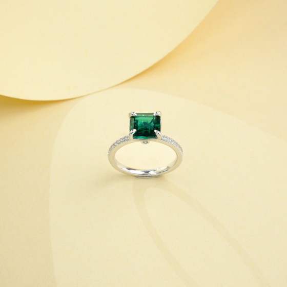 925 Silver Lab-Grown Emerald Ring(R0070L)