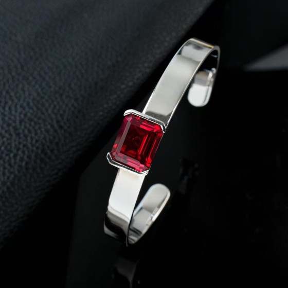 925 Silver Lab Created Ruby Bangle(ZHF-B04022R)