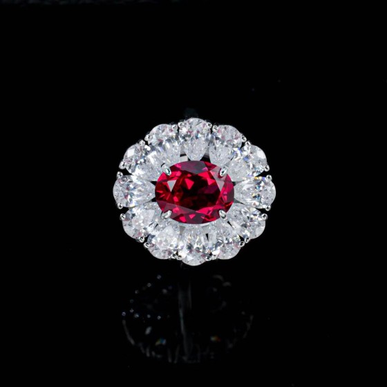 925 Silver Lab-Grown Ruby Ring(R138R_)