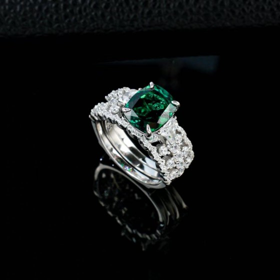 Lab-Grown Emerald Stackable Ring 925 Silver（ZHF-E515L)
