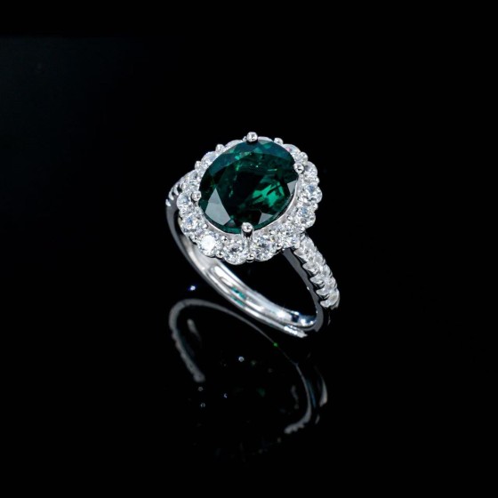 Lab-Grown Emerald 925 Silver Ring(ZHF-R0143L)