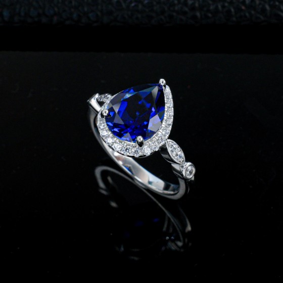 925 Silver Lab-Created Sapphire Ring(R1211B)