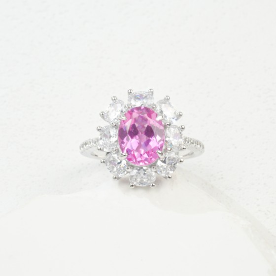 925 Silver Lab Grown Padparadscha Sapphire Ring(R0713HR)