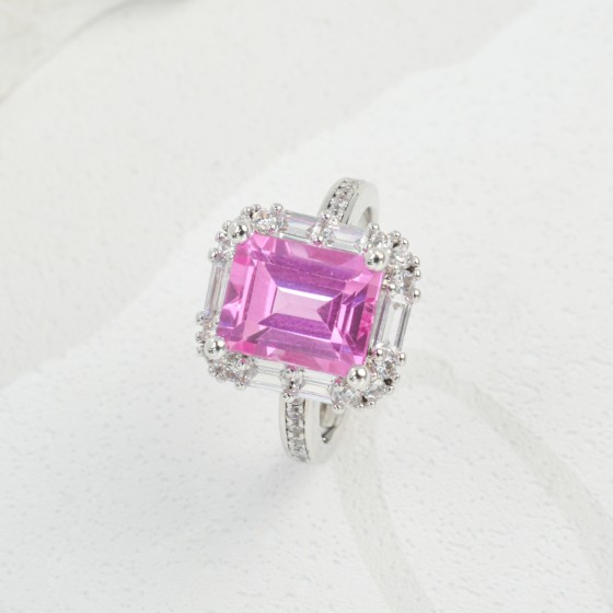 Lab Grown Padparadscha Sapphire 925 Silver Ring(ZHFR0012HR)