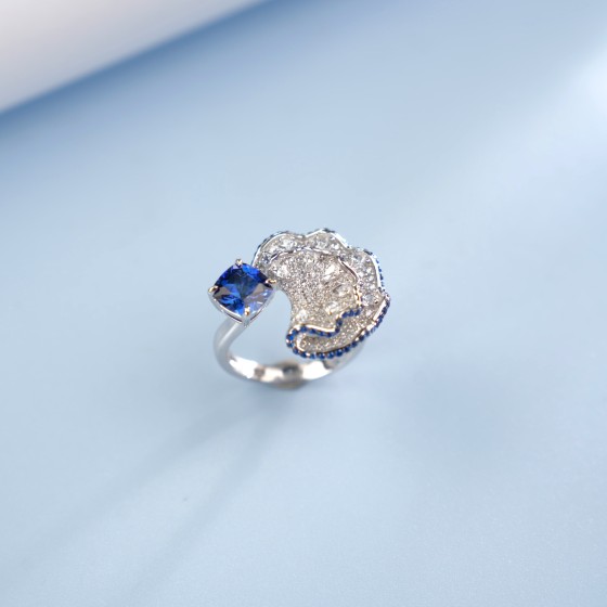 925 Silver Lab-Grown Sapphire Ring(ZHF-R500B)