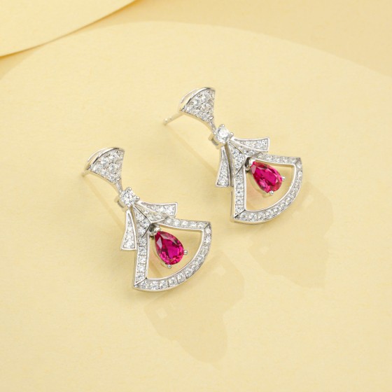 925 Silver Lab Ruby Skirt Earrings（ZHF2020622R)