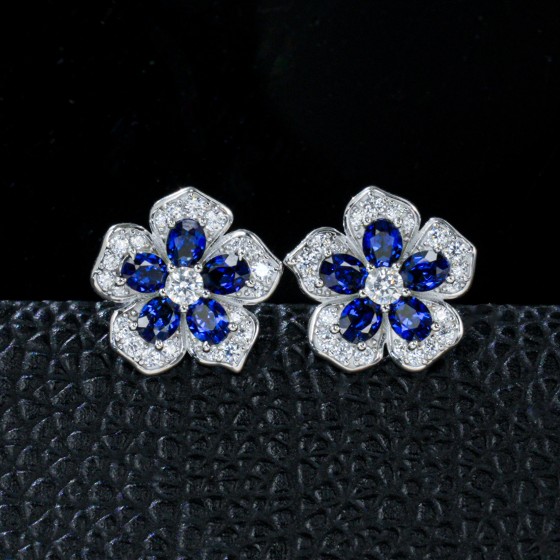 925 Silver Lab Sapphire Earrings(E1105B)