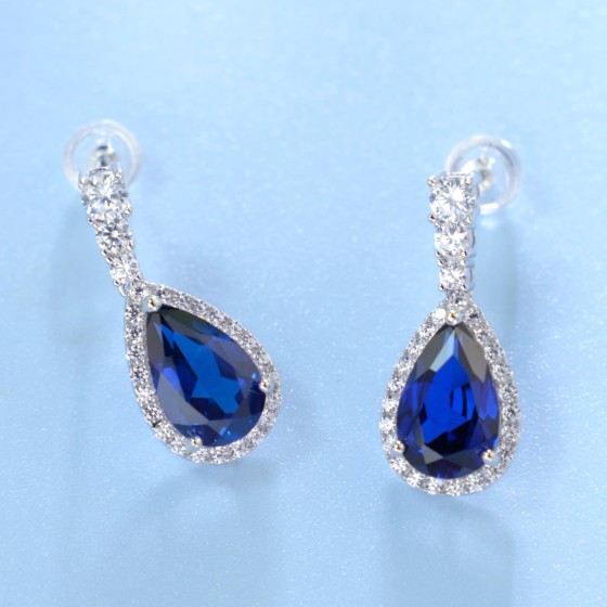 925 Silver Lab Sapphire Earrings(ZHF-E2025B)