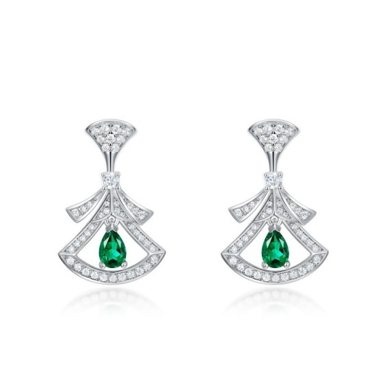 925 Silver Lab Emerald Skirt Earrings（ZHF2020622)