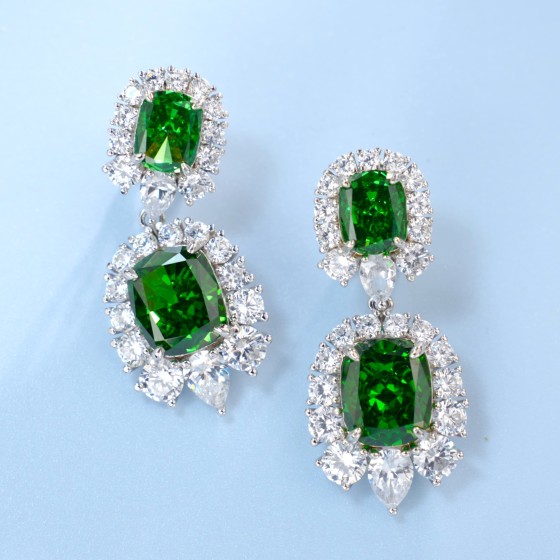 925 Silver Green CZ Earrings(E0042L)