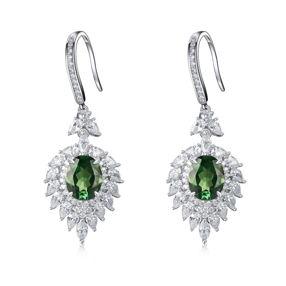 925 Silver Lab-Grown Emerald Earrings(E0079)