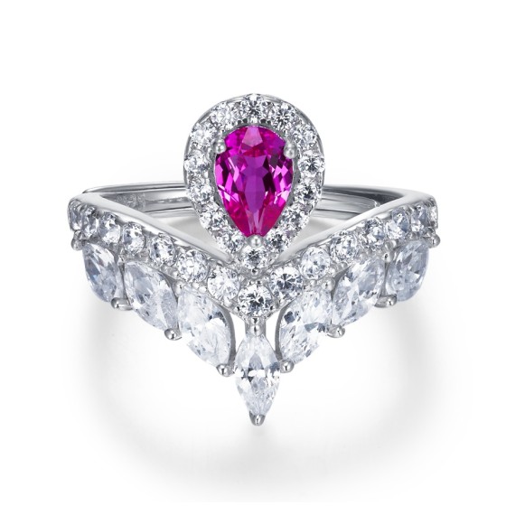 925 Silver Lab-Grown Ruby Ring(ZHF-R1418)
