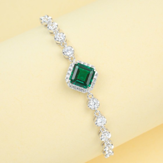 925 Silver Lab-Grown Emerald Bracelet(B0112)