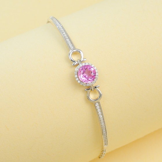 925 Silver Lab Padparadscha Sapphire Bracelet(B20202743HR)
