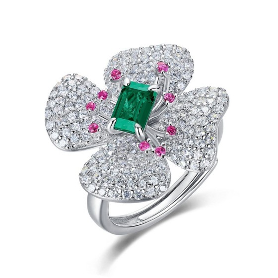 Cultivated Emerald Ring in 925 Sterling Silver(213JR0003)
