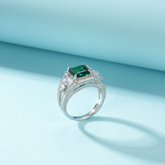 925 Silver Lab-Grown Emerald Ring(ZHF-R1452)14#