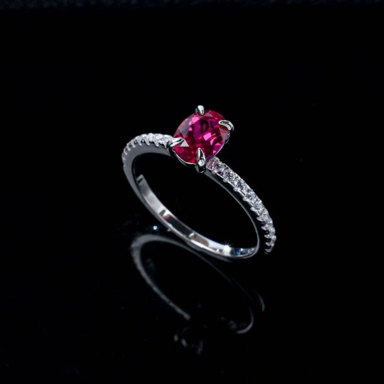 925 Silver Lab-Grown Ruby Ring(R0900R)