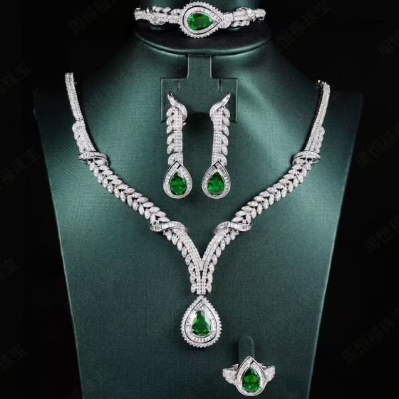 S925 Silver Lab Emerald Jewelry Set(ZHF-T11)