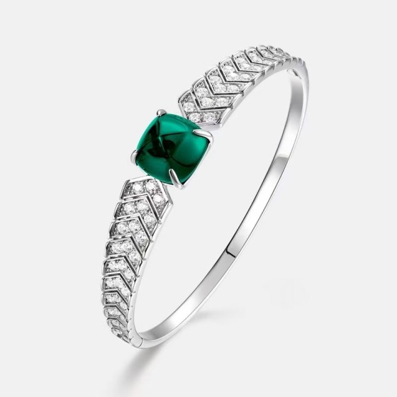 925 Silver Lab Created Emerald Bangle（B1519)