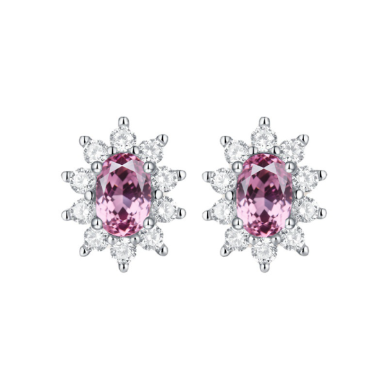 925 Silver Lab Padparadscha Sapphire Earrings（A73-E2020114F)