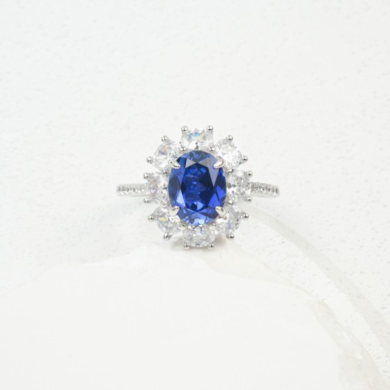 925 Silver Lab-Created Sapphire Ring(R0713DB)