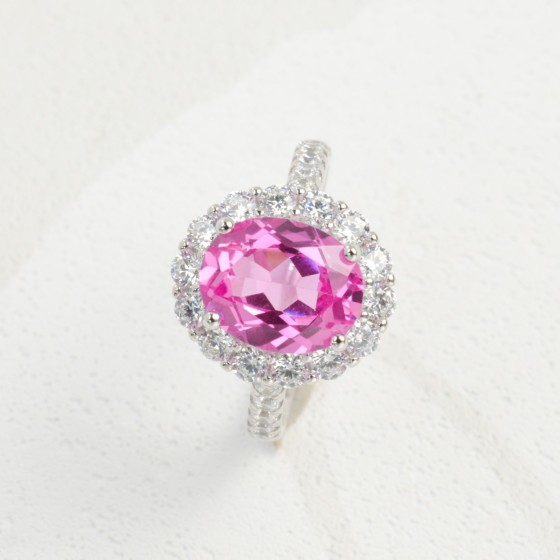 Lab Grown Padparadscha Sapphire 925 Silver Ring(ZHF-R0143HR)