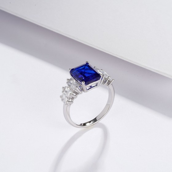Lab Grown Sapphire 925 Silver Ring | Fixed & Adjustable Size（ZHF-R5004DB)