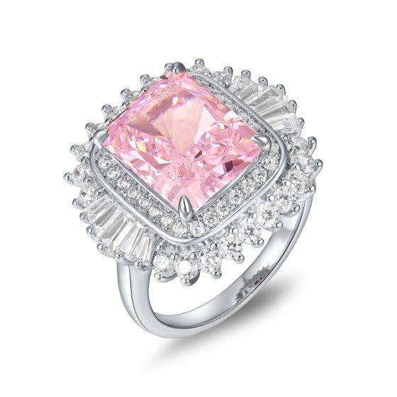 Pink CZ 925 Silver Ring(R0379F)