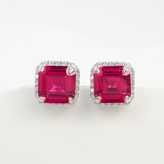 925 Silver Lab-Grown Ruby Earrings(E0400R)