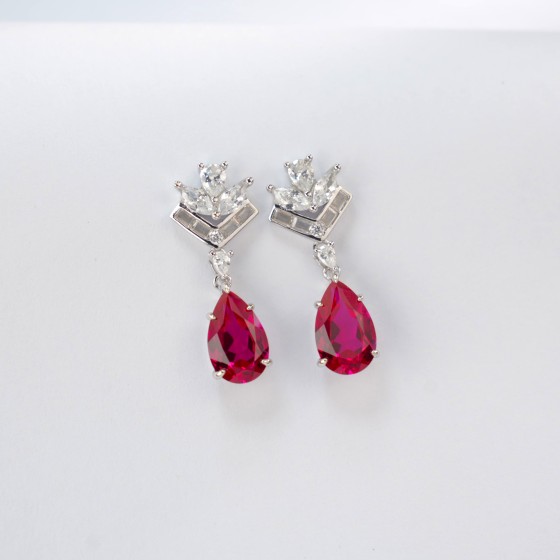925 Silver Lab-Grown Ruby Earrings(ZHFE0040R)
