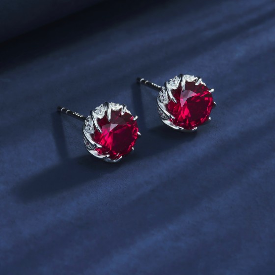 925 Silver Lab-Grown Ruby Earrings(ZHF-E1612R)