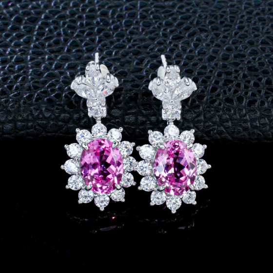 925 Silver Lab Padparadscha Sapphire Earrings(P0052HR)