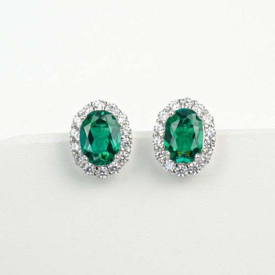 925 Silver Lab Emerald Earrings(E018302)