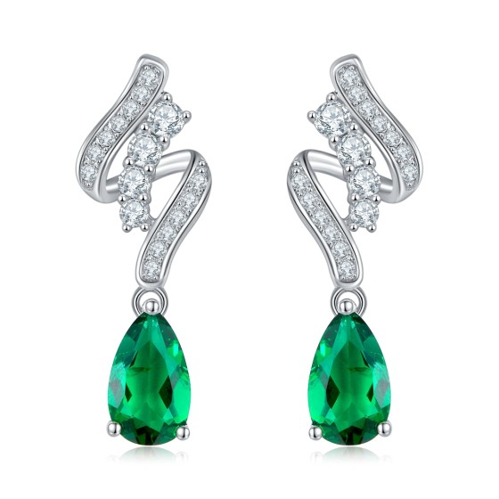 925 Silver Lab Emerald Earrings(A73-E2020456)