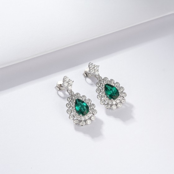 925 Silver Lab-Grown Emerald Earrings(E0696)