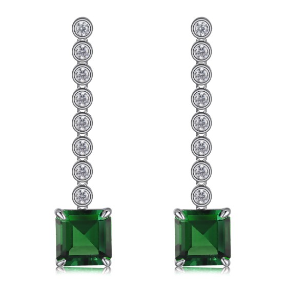 925 Silver Lab-Grown Emerald Earrings(E0016)