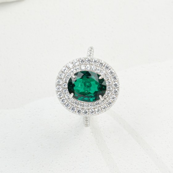 925 Silver Lab-Grown Emerald Ring(R0718L)